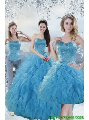 2015 Pretty Baby Blue Quince Dresses with Beading and Ruffles