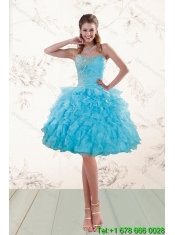 2015 Pretty Baby Blue Sweet 16 Dresses with Beading and Ruffles