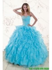 2015 Pretty Baby Blue Sweet 16 Dresses with Beading and Ruffles