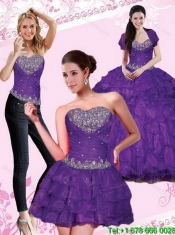 2015 Pretty Eggplant Purple Quince Dresses with Beading and Ruffled Layers 2015 Pretty Eggplant Purple Quince Dresses with Beading and Ruffled Layers