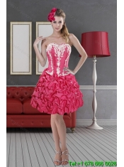 2015 Pretty Hot Pink Sweet 15 Dresses with Pick Ups and Appliques