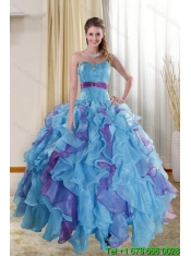 2015 Pretty Multi Color Quince Dresses with Ruffles and Beading