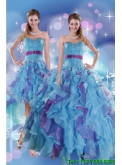 2015 Pretty Multi Color Quince Dresses with Ruffles and Beading