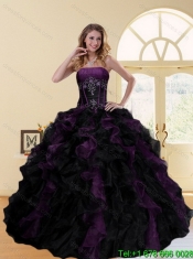 2015 Pretty Multi Color Strapless Quinceanera Dresses with Ruffles and Beading