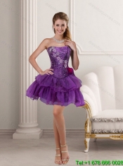 2015 Pretty Purple Quince Dress with Ruffled Layers and Beading