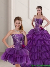2015 Pretty Purple Quince Dress with Ruffled Layers and Beading