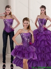 2015 Pretty Purple Quince Dress with Ruffled Layers and Beading