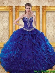2015 Pretty Royal Blue Quinceanera Dresses with Beading and Ruffles