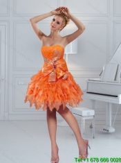 2015 Pretty Ruffles and Bowknot Sweetheart Quinceanera Dress in Orange