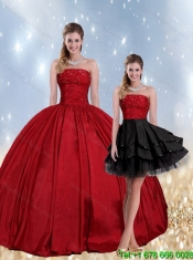 2015 Pretty Strapless Beaded Quinceanera Dress in Red and Black