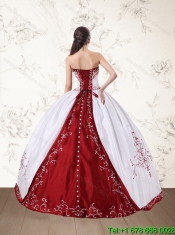 2015 Pretty Strapless Floor Length Quinceanera Dress in White and Red