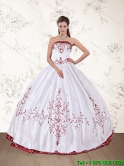 2015 Pretty Strapless Floor Length Quinceanera Dress in White and Red