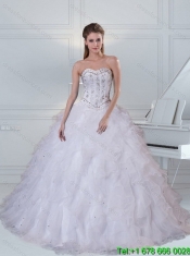 2015 Pretty Sweetheart White Quinceanera Dress with Ruffles and Beading