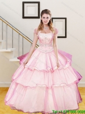 2015 Sweet Hot Pink Quinceanera Dresses with Beading and Ruffled Layers