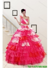 2015 Unique Multi Color Quince Dresses with Ruffled Layers and Beading