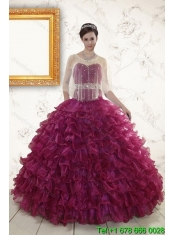 Beautiful Beading and Ruffles Quinceanera Dresses in Burgundy