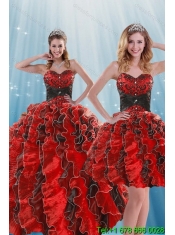 Beautiful Multi Color Beading and Ruffles Quince Dresses for 2015