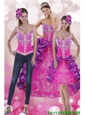 Beautiful Pick Ups and Embroidery Multi Color 2015 Quinceanera Dresses with Sweep Train