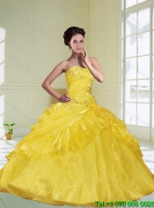 Brand New Yellow Strapless 2015 Quinceanera Dresses with Beading