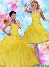 Brand New Yellow Strapless 2015 Quinceanera Dresses with Beading
