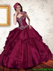 Custom Made 2015 Appliques and Beading Quinceanera Dresses in Burgundy