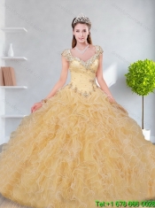 Custom Made 2015 Baby Blue Quinceanera Dress with Beading and Ruffles