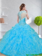 Custom Made 2015 Baby Blue Quinceanera Dress with Beading and Ruffles