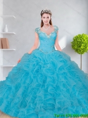 Custom Made 2015 Baby Blue Quinceanera Dress with Beading and Ruffles