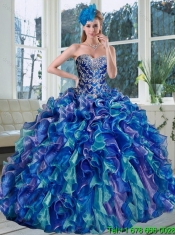 Custom Made 2015 Multi Color Quinceanera Dresses with Beading and Ruffles