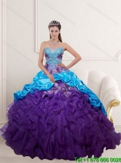 Custom Made 2015 Multi Color Quinceanera Dresses with Beading and Ruffles