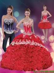 Custom Made 2015 Red Strapless Quinceanera Dresses with Appliques