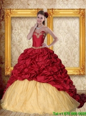 Custom Made 2015 Wine Red Brush Train Quinceanera Dress with Sweetheart