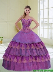 Custom Made Beading and Ruffled Layers Purple Quinceanera Dress