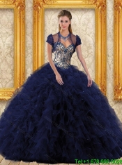 Custom Made Navy Blue 2015 Quinceanera Dresses with Appliques and Ruffles