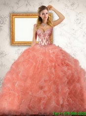 Custom Made Orange Red Quinceanera Dress with Appliques and Ruffles