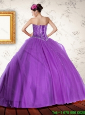 Custom Made Purple Sweetheart Quinceanera Dress with Beading for 2015