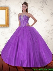 Custom Made Purple Sweetheart Quinceanera Dress with Beading for 2015