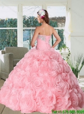 Custom Made Rose Pink Quinceanera Dress with Appliques and Rolling Flowers