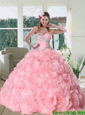 Custom Made Rose Pink Quinceanera Dress with Appliques and Rolling Flowers