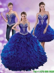 Custom Made Royal Blue 2015 Elegant Quinceanera Dresses with Beading and Ruffles