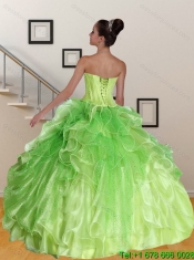 Custom Made Spring Green Sweetheart Quinceanera Dress with Appliques and Ruffles