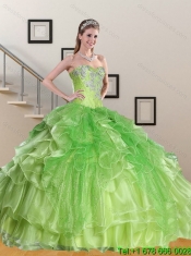 Custom Made Spring Green Sweetheart Quinceanera Dress with Appliques and Ruffles