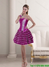 Custom Made Strapless 2015 Fuchsia Quinceanera Dresses with Ruffled Layers and Beading