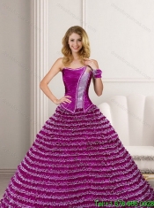 Custom Made Strapless 2015 Fuchsia Quinceanera Dresses with Ruffled Layers and Beading