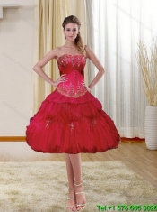 Custom Made Strapless Red Quinceanera Dresses with Beading and Ruffles for 2015