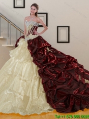 Custom Made Sweep Train Multi Color Quinceanera Dresses with Appliques and Pick Ups