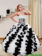 Custom Made Zebra Print Dresses for Quince with Beading and Ruffles for 2015