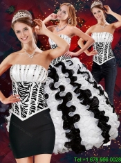 Custom Made Zebra Print Dresses for Quince with Beading and Ruffles for 2015
