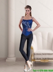 Detachable and Custom Made 2015 Appliques Spaghetti Straps Royal Blue Quinceanera Dress