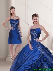 Detachable and Custom Made 2015 Appliques Spaghetti Straps Royal Blue Quinceanera Dress